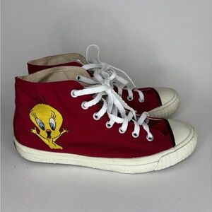 Vintage 1993 Looney Tunes Tweety Bird High Top Shoes Women’s 10 Warner Bros Red